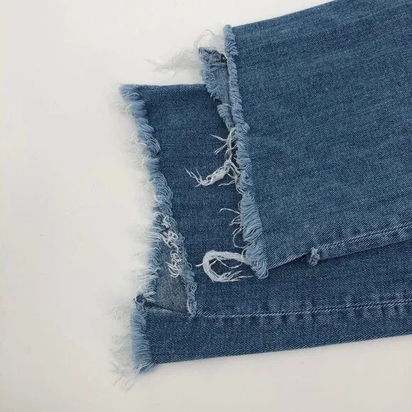 MOTHER Blue Distressed Slim Fit Ankle JeansMade in USA